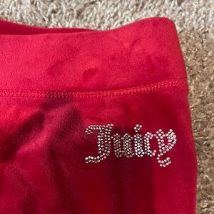 Juicy Couture red velour sweatpants with rhinestone logo